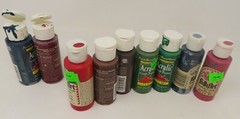 Lot 7 Acrylic Craft Paint USED bottles Fold Art Apple Barrel Brown Red Pink Blue