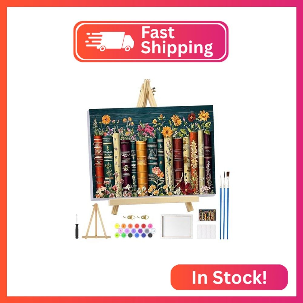 MOGTAA Book Paint by Numbers Kit for Adults Beginners with Frame, Flowers Landsc
