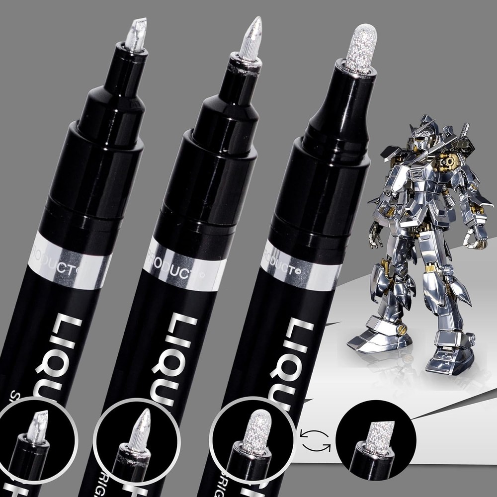 3PK Liquid Chrome Markers Set, Permanent Mirror Pens for Plastic, Metal, Art