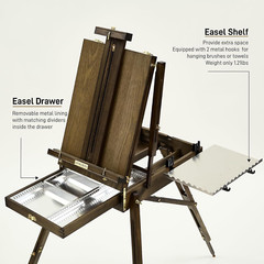 French Easel for Painting, Deluxe Beech Wooden Field & Studio Sketchbox Easel St