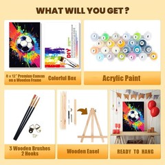 Soccer Paint by Numbers Kids Kit 8-12: Framed Canvas, Easel, Gift Box Wall Decor