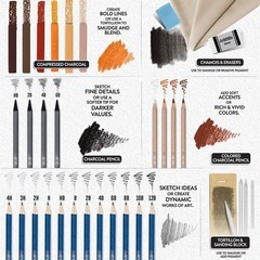 39 Piece Charcoal Pencil Sketching Drawing Set Kids Teens Adults Art Kit New