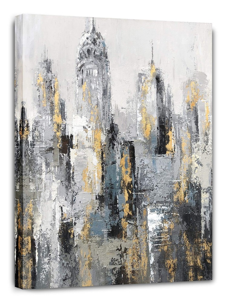 Yihui Arts Modern Abstract Cityscape Canvas Wall Art Painting with Gold Foil …