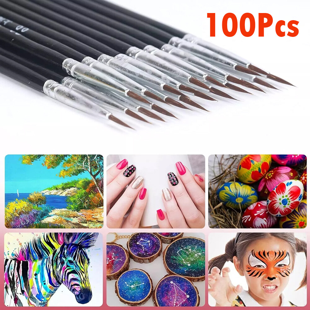 100PC Very Small Paint Brushes Fine Tip For Nail Art Model Craft Painting Black