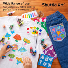 Fabric Paint, 24 Colors 3D Permanent Paint with Brushes Palette Pen Fabric Sheet