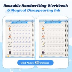 3 Pack Magic Grooved Cursive Handwriting Workbook,Reusable Cursive Tracing Bo…