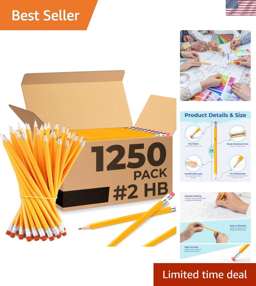 Pencils Bulk, 1250 Pack, Yellow Pencils Set, Pre Sharpened HB, Back to School…