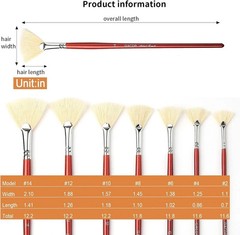 Fan Brush for Painting, 7 Pieces Set with Hog Large, Fan-hog Hair