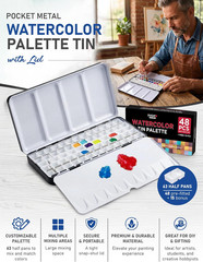 Large Empty Watercolor Palette Tin with Lid – Holds 48 Half Pans (63 Included),