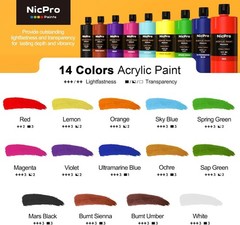 Nicpro 14 Colors Large Bulk Acrylic Paint 16.9 Fl Oz (Pack of 14), 14