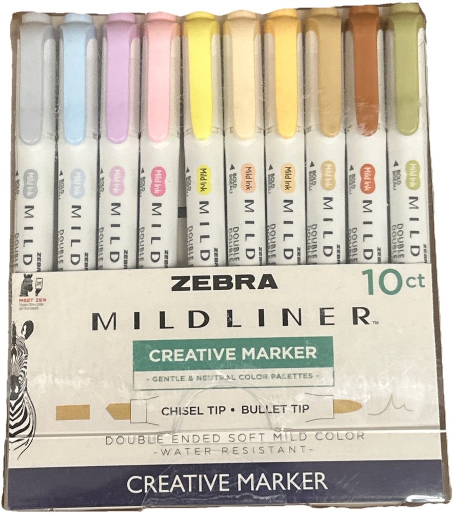 ZEBRA MILDLINER 10 CT PACK BRAND NEW Chisel Tip Bullet Tip Gentle & Neutral
