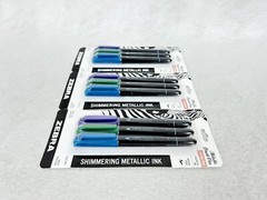 Zebra Shimmering METALLIC INK Marker Medium Brush Pen Blue Green Purple Lot of 3