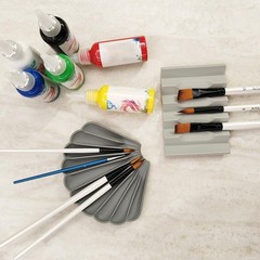 2 PCS Silicone Paint Brush Holders Small Multiple Slots Rest Watercolor Grey