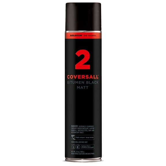 Molotow CoversAll 2 600ml Bitumen Black High Output Spray Paint Matte New