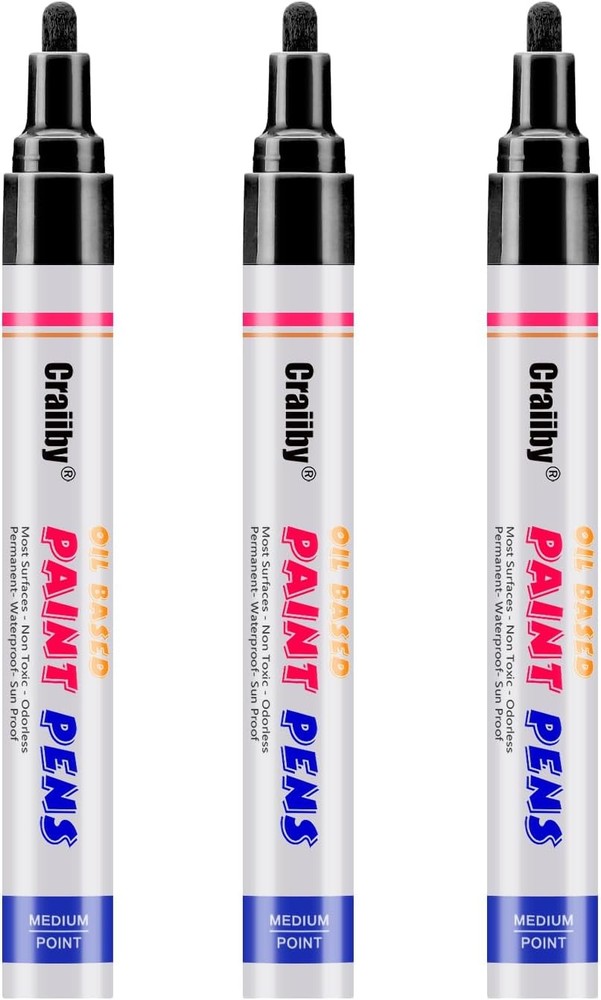 Black Paint Markers, 3 Pack Oil-Based Waterproof Quick Dry Permanent Paint Pen
