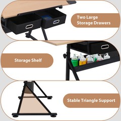Drafting Table Art Desk Artist Drawing Table Adjustable Tilted Tabletop w/Stool