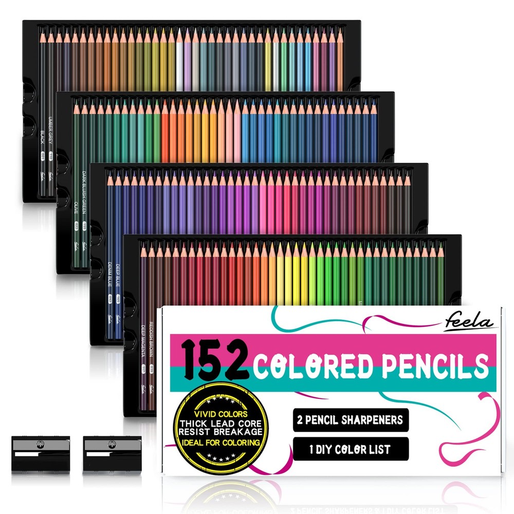 COLORED PENCILS with Pencil Sharpener for Adult Coloring Books 152ct FEELA