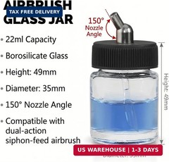 ABEST 10-Pack Airbrush Glass Jars 22cc (3/4 Oz) with 30° Down Angle Adaptor Lid