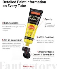 Fantastory Professional Acrylic Paint Set: 18 colors x 36ml, includes 10 brus…