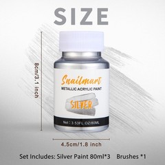 80ml Metallic Silver Acrylic Paint with 2.82 Fl Oz (Pack of 1), Silver-80ml