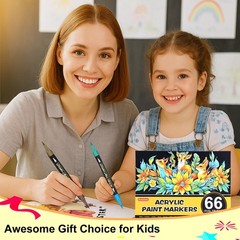 Amamao 132 Colors Acrylic Paint Markers Pens Set,66 Pack Brush Acrylic Paint …