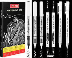White Ink Pens Set of 7, Fine Point White Gel Pens, Black Brush Tip Acrylic