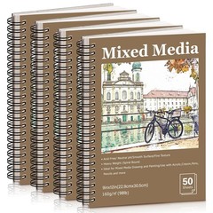 4 Pack Mixed Media Sketchbooks 9×12″ Heavyweight 98lb Spiral Bound 200 Sheets fo