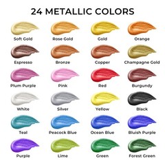 24 Metallic Acrylic Paint Set – 2 oz Bottles for Canvas, Rocks, Wood, Fabric