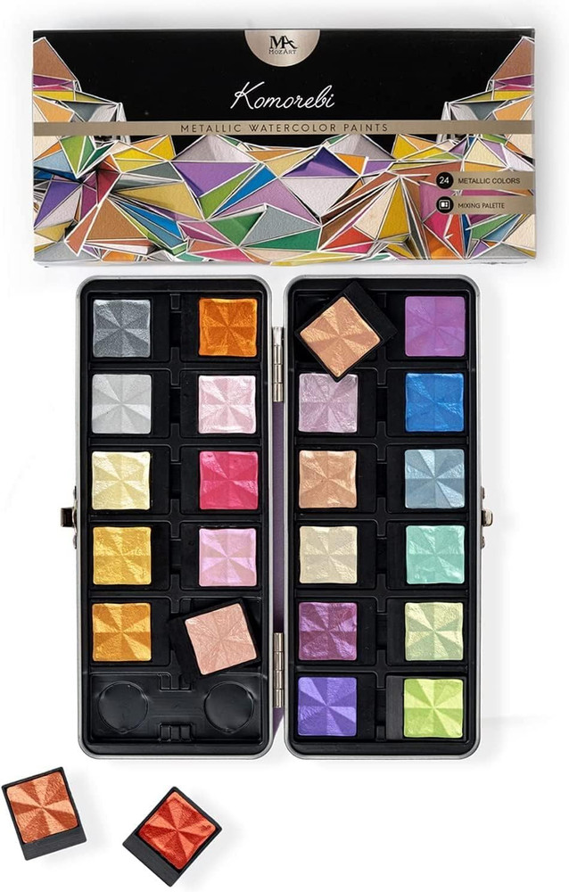 Komorebi Professional Metallic Watercolor Set – Portable Metal Box with Safety L