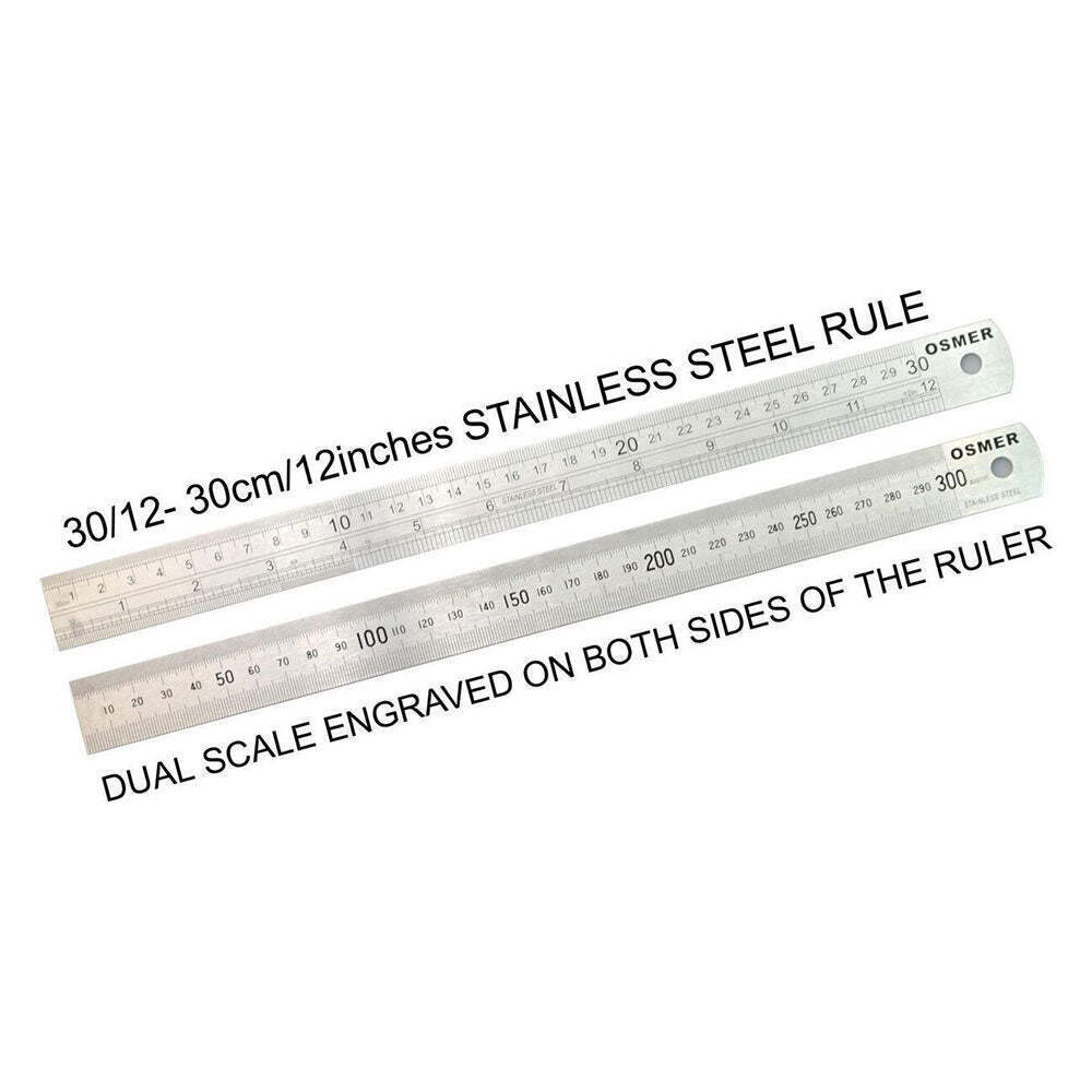 Osmer Hardened Polished Finely Quality Dual Scale Stainless Steel Ruler 30cm