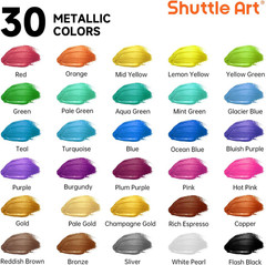 30 Colors Metallic Acrylic Paint, Artist Grade Metallic Paint in Bottles (60Ml,