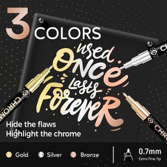 Permanent Chrome Paint Markers 3PCS Set Silver Gold Bronze Liquid Chrome Pens