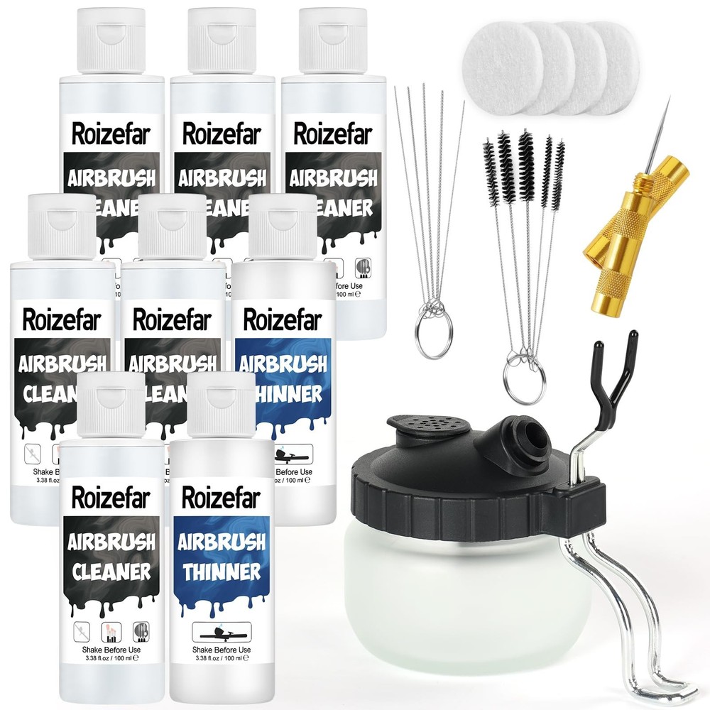 Airbrush Cleaning Kit with Pot, 6 Cleaners & 2 Thinners – Ideal for Acrylics & W