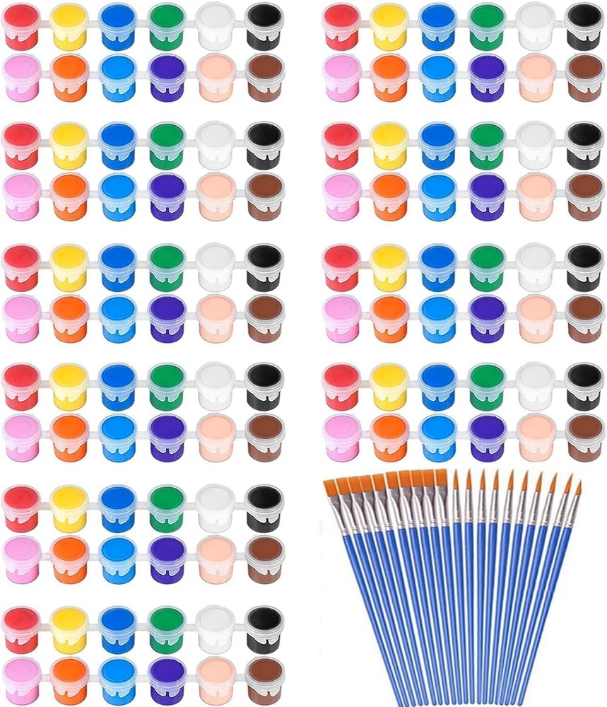 145 Pcs Mini Acrylic Paint Set for Kids, 12 Colors Washable Acrylic Paint Str…