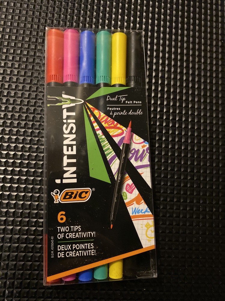 BIC Intensity 2-in-1 Dual Tip Fineliner Pen, 6 Assorted Ink Colors Pack -SEALED!