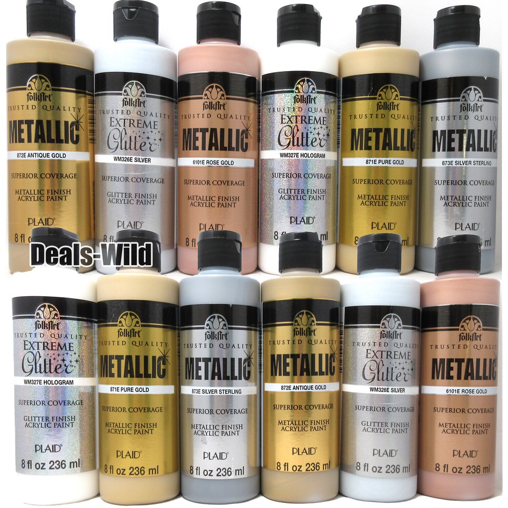 1 Big 8oz Metallic or Extreme Glitter Acrylic Paint FolkArt Folk Art Shiny Paint