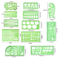 QincLing 11 Pieces Geometric Drawings Templates Stencils 28 cm x 21 cm, 4 Pcs
