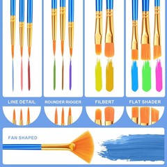 40 Pack Paint Brushes Set – Nylon Hair Round & Pointed Tips for Acrylic, Waterco