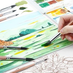 8-Piece Natural Goat Hair Round Watercolor Brush Set