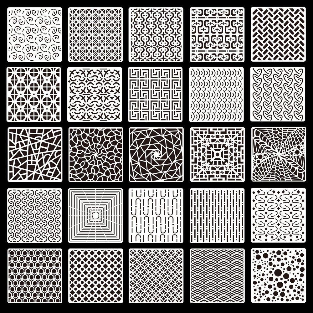 25Pcs Mixed Geometric Stencils Hollow Painting Stencils Plastic Drawing Templ…