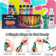 Airbrush Paint – 42 Colors Air Brush Painting Set with 4.05 Fl Oz Thinner, Iride