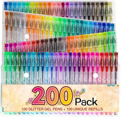 200 Glitter Gel Pen Set – 100 Pens + 100 Refills for Vibrant Creativity!