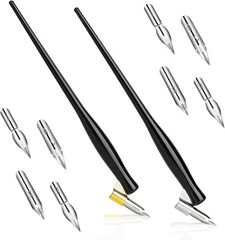 10PCS Oblique Calligraphy Dip Pen Set – 2-in-1 1 Count (Pack of 10), black