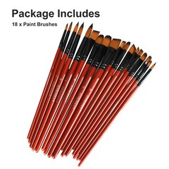 Comfortable Grip Paint Brush Set 18pc for Detailed Areas with Wooden Handles