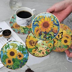 ijbnhd 8 Pcs Sunflower Diamond Art Coasters Kit, 4X4X0.1, Sunflower-1