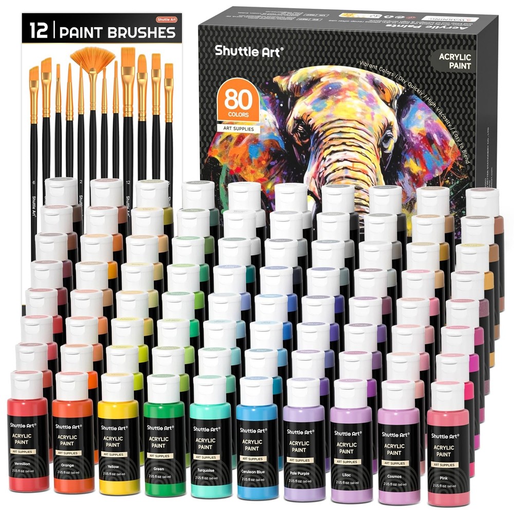 Shuttle Art 80 Colors Acrylic Paint, 2 Fl Oz (Pack of 80), Regular