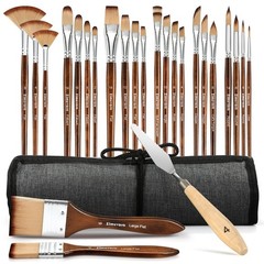 25 Pcs Paint Brush Set Professional Cloth Roll Spatula Nylon Acrylic Oil Wood