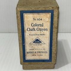 Vintage Full Box of Binney & Smith Colored Chalk Crayons 24 Sticks #604 See Pics