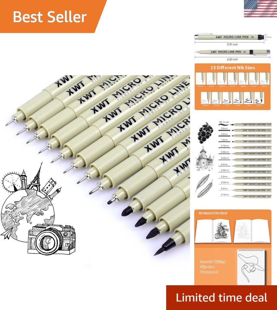 12+1 Fineliner Drawing Art Pens, Black Waterproof Pigment Ink Set for Artists…