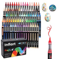 80 Colors Acrylic Paint Markers Brush Tip, Automatic Ink Control Acrylic Pain…